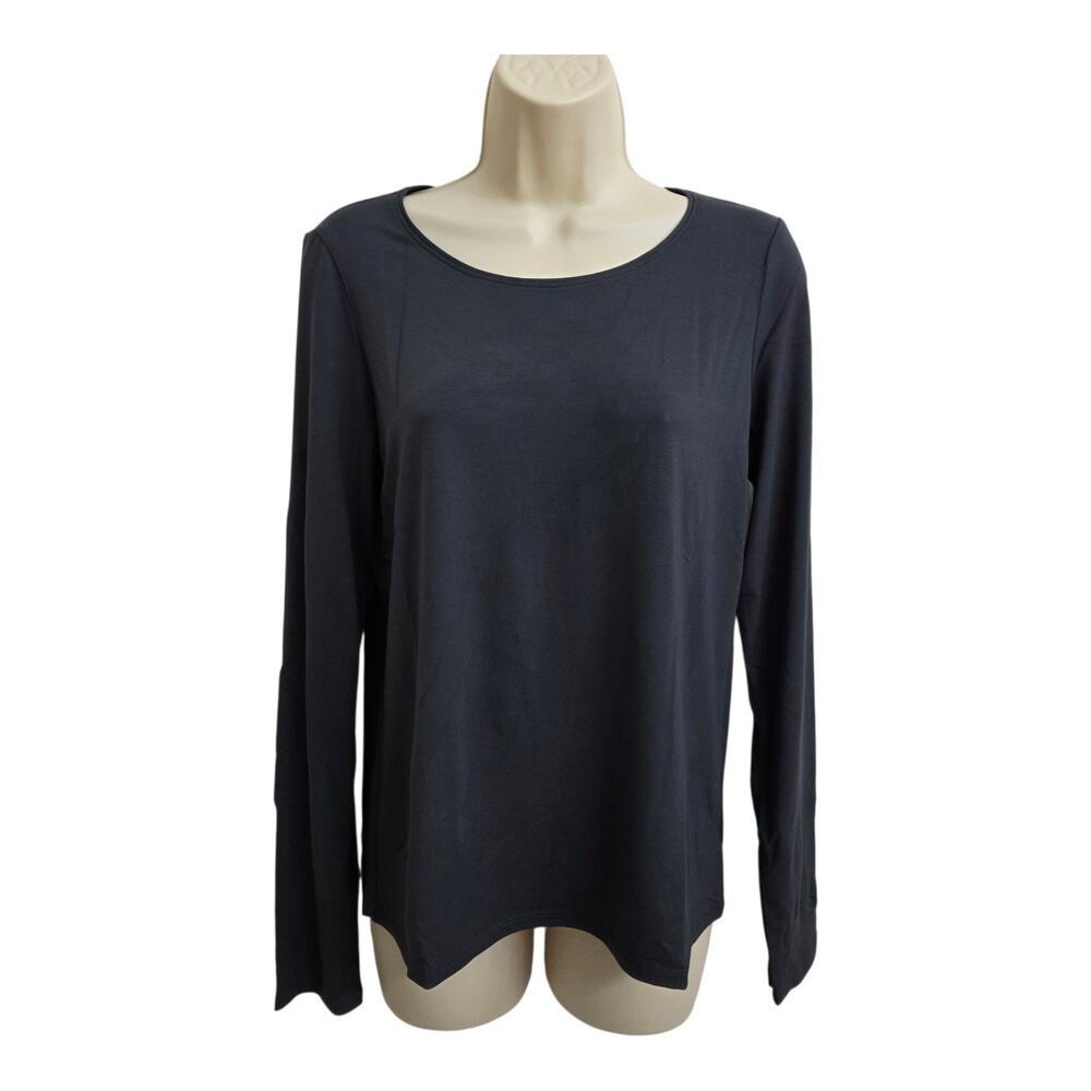 New Eileen Fisher Women's Graphite Long-Sleeve Crewneck Jersey Top Size S